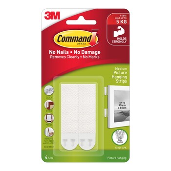 Picture Hanging Strip Command Medium 17201 Pk4 White