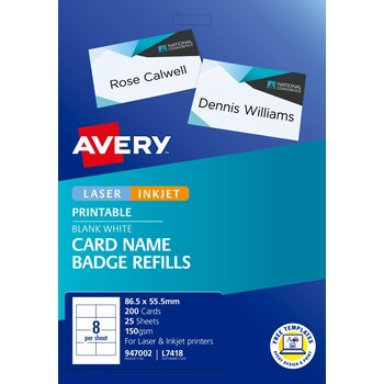 Label Avery Laser L7418 Name Badge Kit Refill 8Up 947002 Pk25