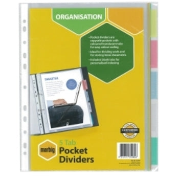 Indices & Dividers Marbig A4 5 Tab Pp Clear Pockets