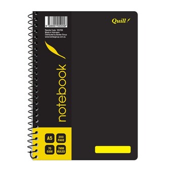Notebook Quill A5 70Gsm Pp Black 200Pg