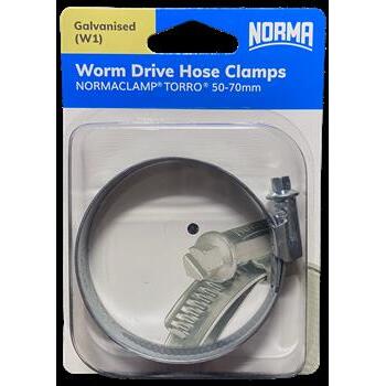 Worm Drive Hose Clamps Torro 12mm BW 50-70mm W1 Galv 1Pk