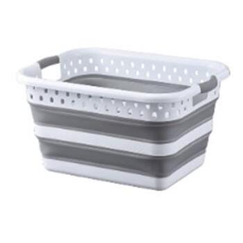 Basket Laundry Oval Collapsible Grey & White 36L