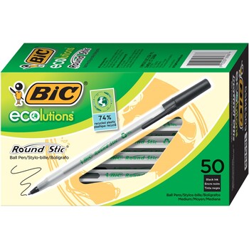 Pen Bic Bp Ecolutions Round Stic 1.0Mm Medium Point Black Bx50