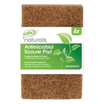 Scourer Pad Antimicrobial Premium Naturals 4pk Sabco