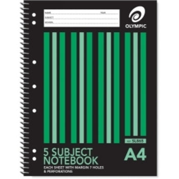 Sp- Notebook Olympic A4 5 Subject 8Mm Ruled Spiral 7 Holes 240Pg