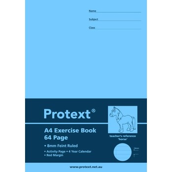 Exercise Book Protext A4 8Mm Ruled Pp Cover 64Pg Horse