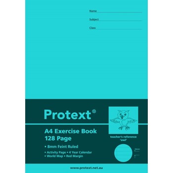 Exercise Book Protext A4 8Mm Ruled Pp Cover 128Pg Owl