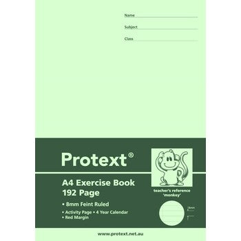 Exercise Book Protext A4 8Mm Ruled Pp Cover 192Pg Monkey