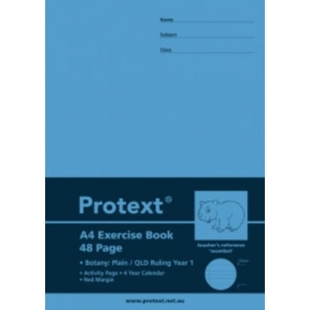 Exercise Book Protext A4 Pp Qld Year1 48Pg + Margin Botany/Plain Wombat
