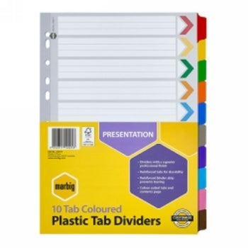 Dividers Marbig A4 Manilla Board 10 Tab Coloured
