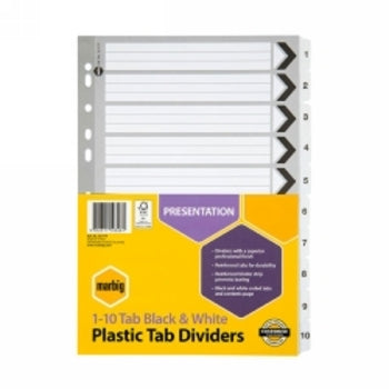Dividers Marbig A4 Manilla Pvc 1-10 Tab Blk/Wht