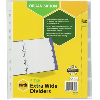 Dividers Marbig A4 Manilla Extra Wide 5 Tab White
