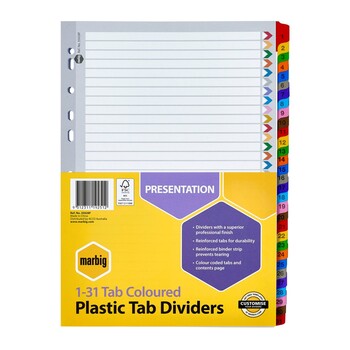 Dividers Marbig A4 Plastic 1-31 Tab