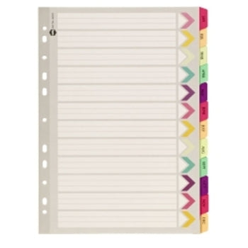 Dividers Marbig A4 Manilla Fluoro Jan-Dec Tab