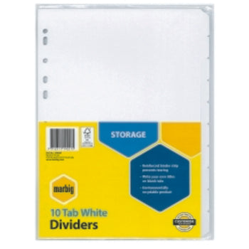 Dividers Marbig A4 Manilla 10 Tab Reinforced Strip White