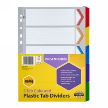 Dividers Marbig A4 Manilla 5 Tab Coloured