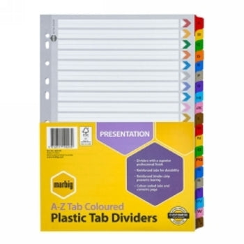 Dividers Marbig A4 Manilla A-Z Tab Coloured