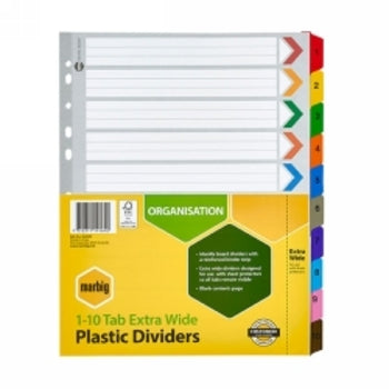 Dividers Marbig A4 Board 1-10 Reinforced Tab Extra Wide