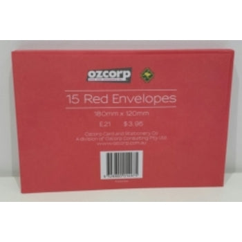 Sp- Envelope Ozcorp 180X120Mm Red Pk15