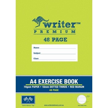 Exercise Book Writer Premium A4 48Pg 18Mm Dotted Thirds + Margin Flags