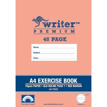 Exercise Book Writer Premium A4 48Pg Qld Yr1 Ruled + Margin Rainbow