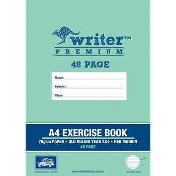 Exercise Book Writer Premium A4 Qld Yr3/4 Ruled + Margin Fire Truck 48Pg