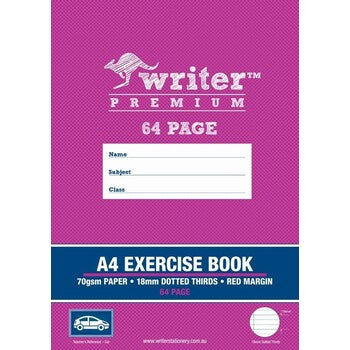 Exercise Book Writer Premium A4 64Pg 18Mm Dotted Thrids + Margin Car