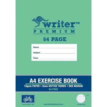 Exercise Book Writer Premium A4 64Pg 9Mm Dotted Thirds + Margin Bike