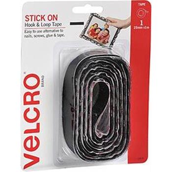 Velcro Hook And Loop Stickon Black 1m