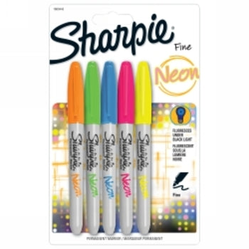 Marker Sharpie Permanent Fine Neon Fluro Pk5