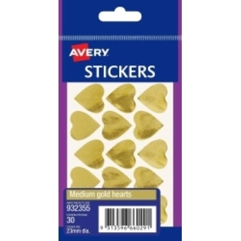 Stickers Hearts Avery Medium Permanent Gold Pk30 Hs