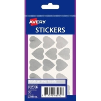 Sp- Stickers Hearts Avery Medium Permanent Silver Pk30 Hs