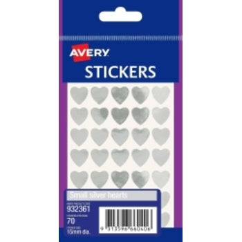 Sp- Stickers Hearts Avery Small Permanent Silver Pk70 Hs
