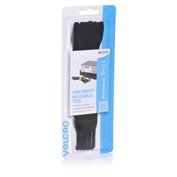 Velcro Reuseable Ties Black 200mm 5pk