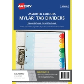 Dividers Avery A4 Mylar Rainbow Printed 1-10