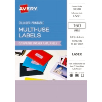 Sp- Label Avery 63.5X24 Rectangular Laser 16Up Lavender Purple Pk160