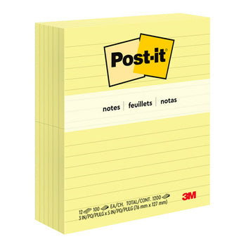 Post- It Notes 635 76X127Mm Lined Yellow Pk12