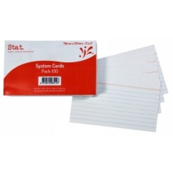 System Cards Stat 5X3 Ruled White Pk100