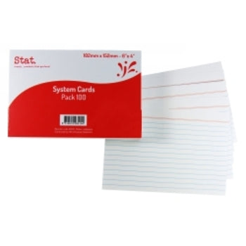 System Cards Stat 6X4 Ruled White Pk100