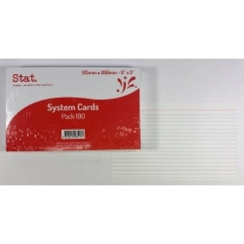 System Cards Stat 8X5 Ruled White Pk100