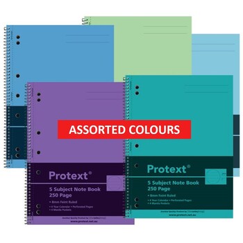 Notebook Protext Pp A4 250Pg 5 Subject 8 Pockets Asst