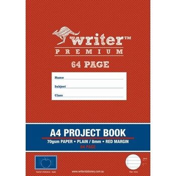 Project Book Writer Premium A4 64Pg Plain/8Mm Ruled + Margin Apple