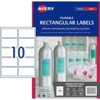 Sp- Labels Avery L7148 Durable Rectangle Glossy White 10Up 10 Shts