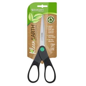 Scissors Westcott 178Mm Kleenearth Straight Handle Black