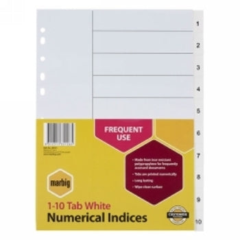 Dividers Marbig A4 Pp 1-10 Tab White