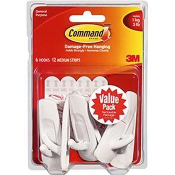 Hook Medium White Value Pk6