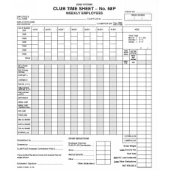 Sp- Time Sheet Club Zions #68P Permanent