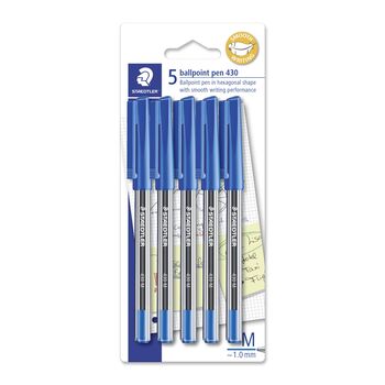 Pen Staedtler Bp Stick 430 Med Blue Pk5