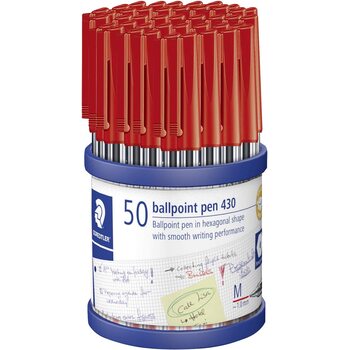 Pen Staedtler Bp Stick 430 Med Red Cup50