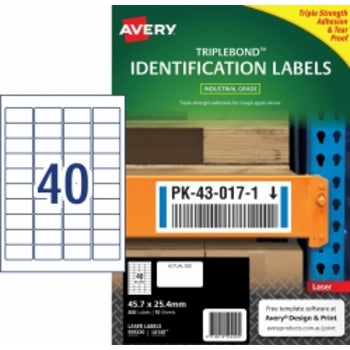 Label Avery Laser L6140 Triplebond 45.7X25.4Mm 40Up Pk10